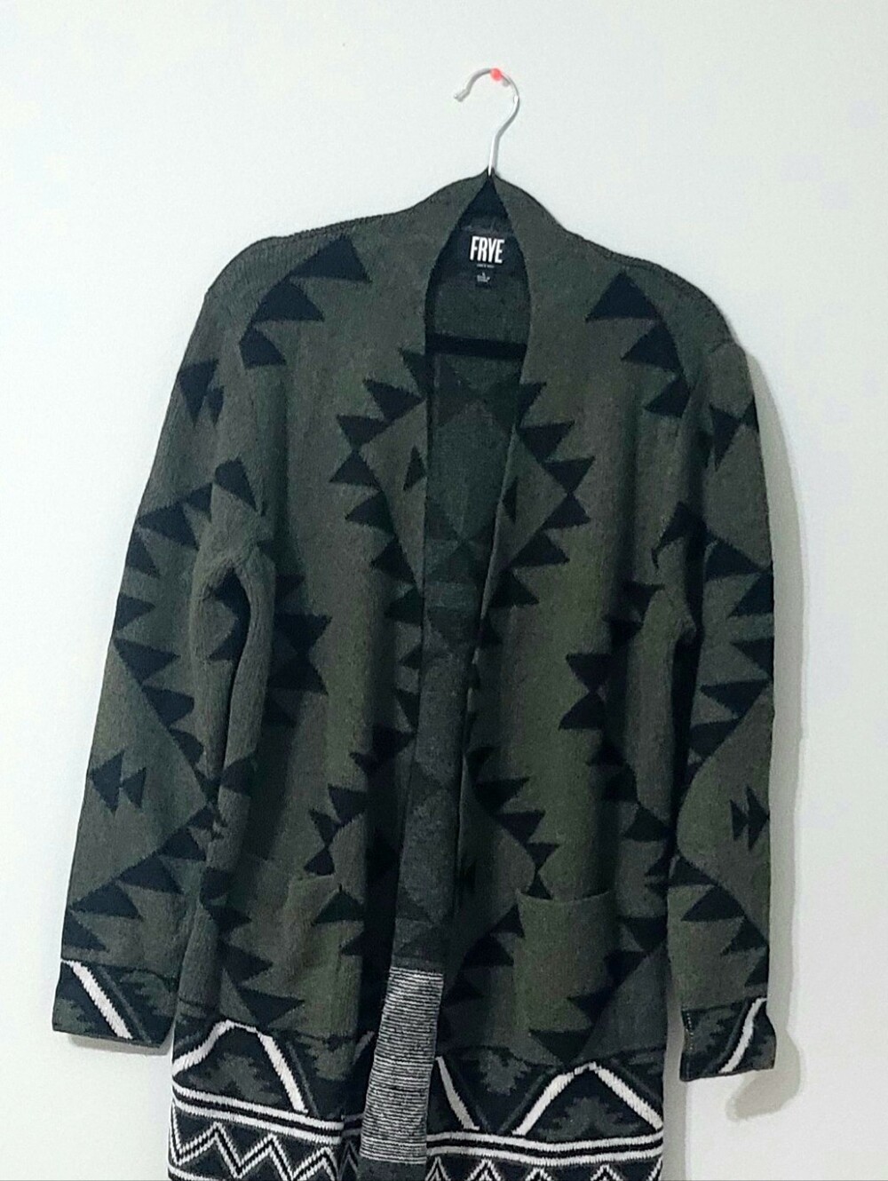 FRYE Olive Green and Black Cozy Open Cardigan